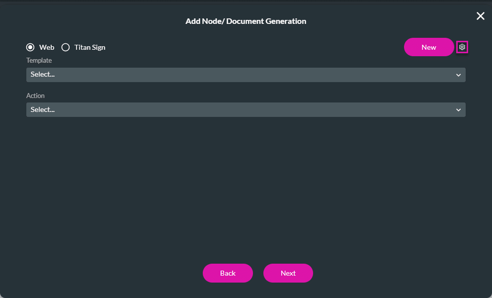 Add Node/Document Generation screen