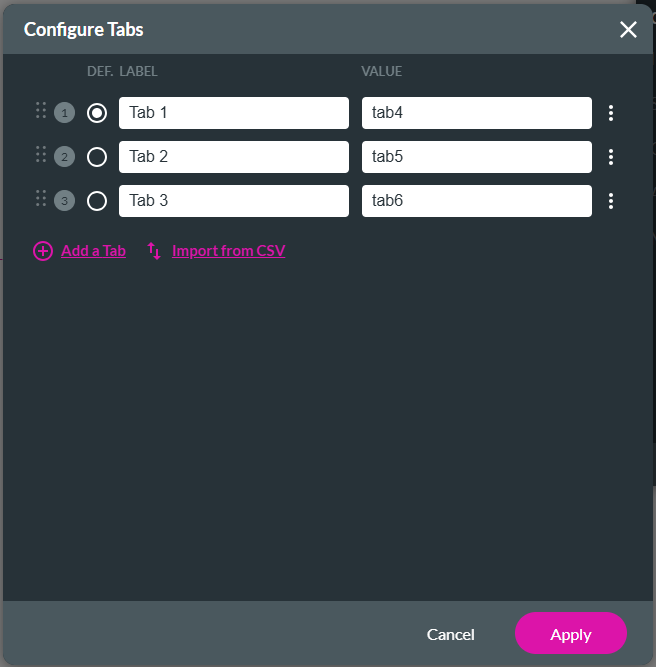 Configure tabs