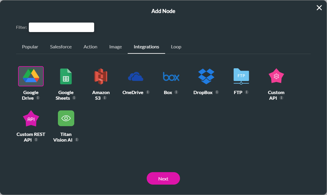 Add Node screen