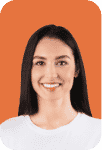 smiling woman with orange background