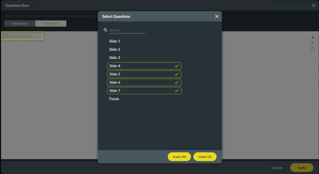 Custom flow option screen