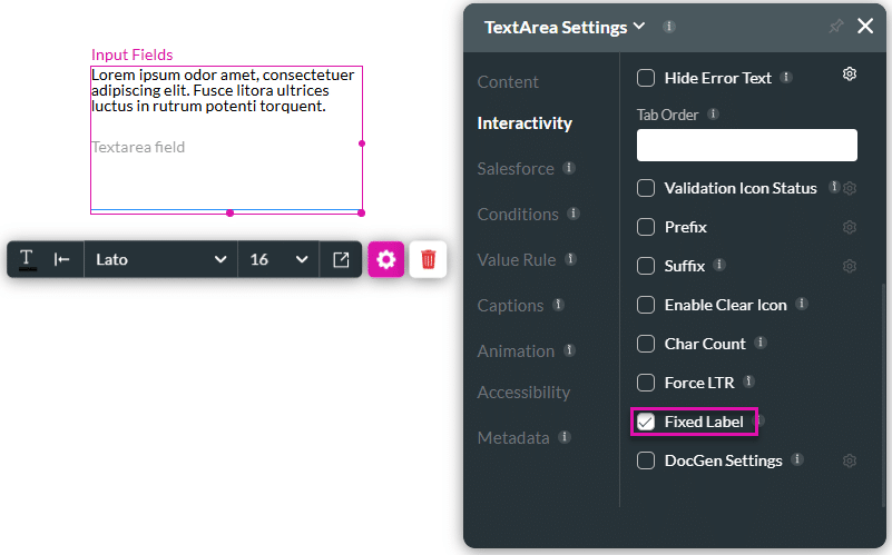 Fixed Label checkbox enabled