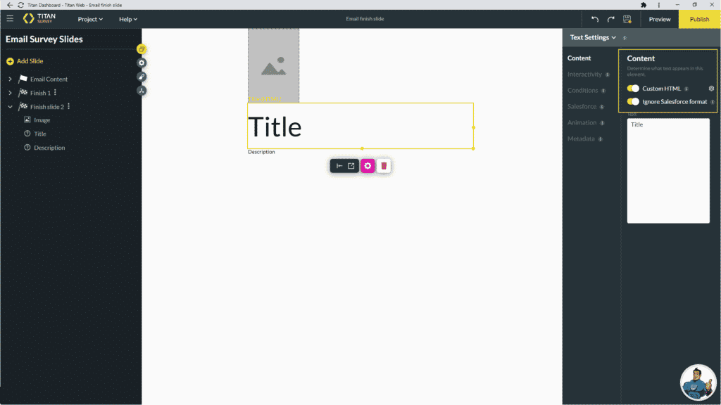 Custom HTML option screen