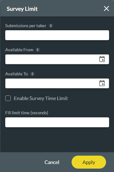 Survey Limit screen