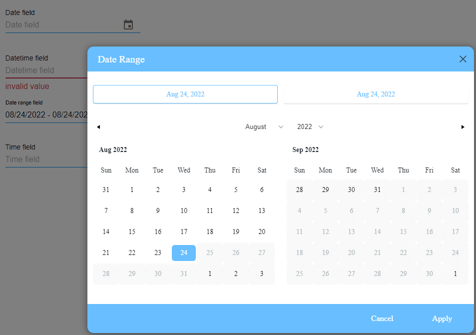 Date fields, future dates greyed out example 2