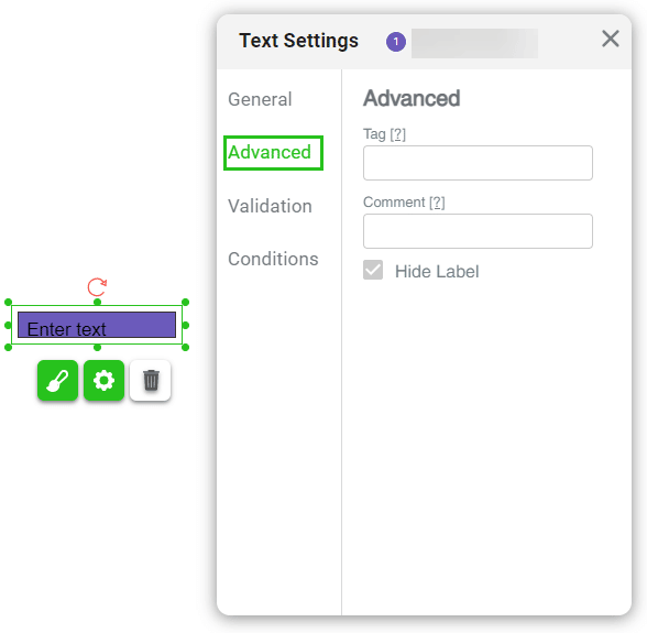 Advanced Text Element Settings: Example