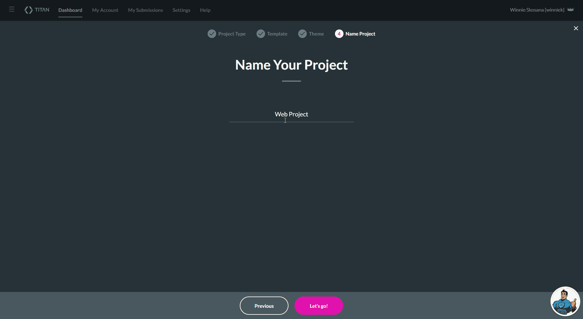 Name Your Project screen