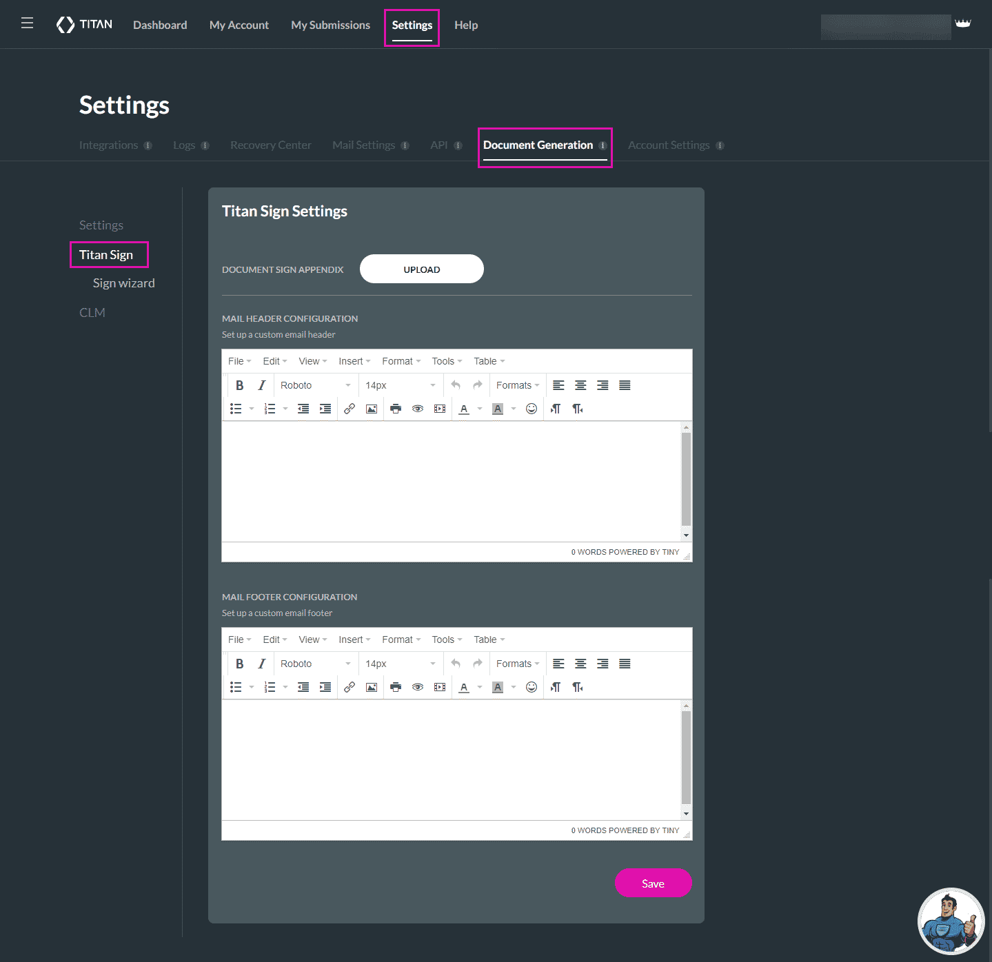 Mail Header and Footer Configuration for Salesforce Sign projects.