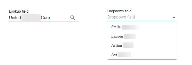 Search and drop-down example screen