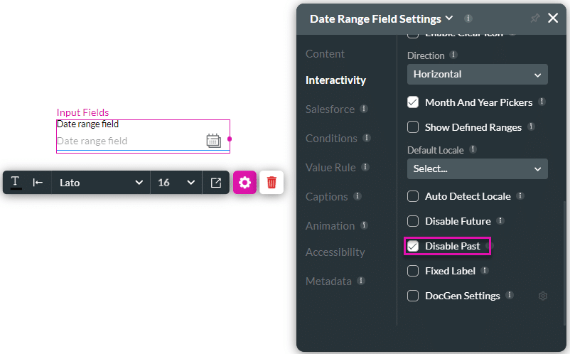 Disable Past checkbox checked