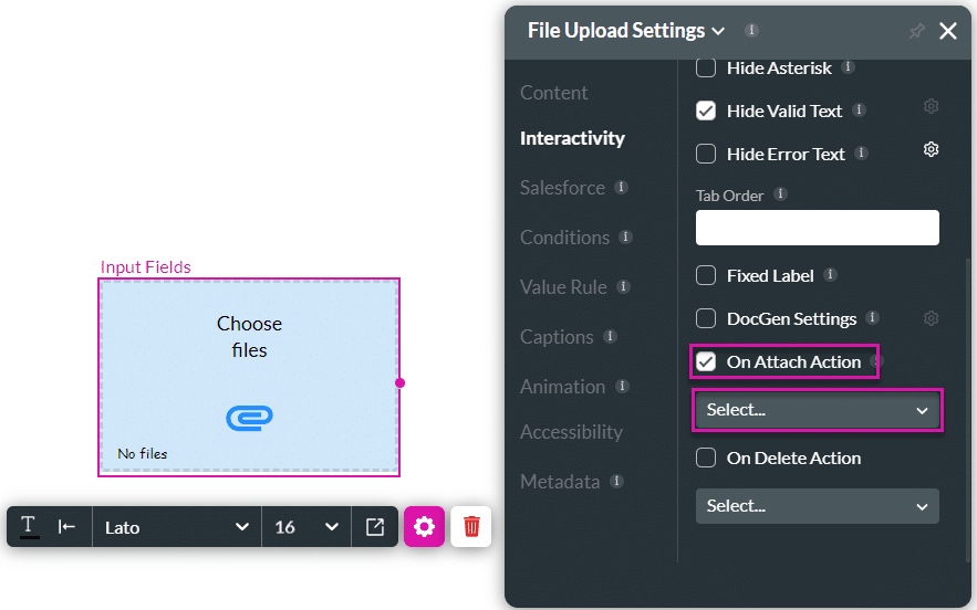 On Attach Action checkbox enabled