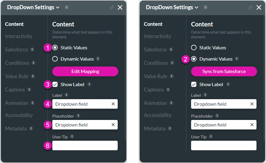 Content settings screen