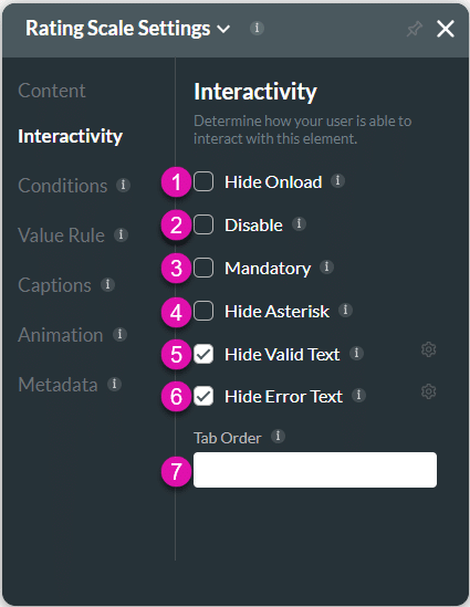 Interactivity settings screen