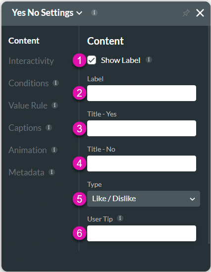 Content settings screen