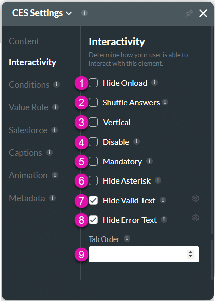 Interactivity settings