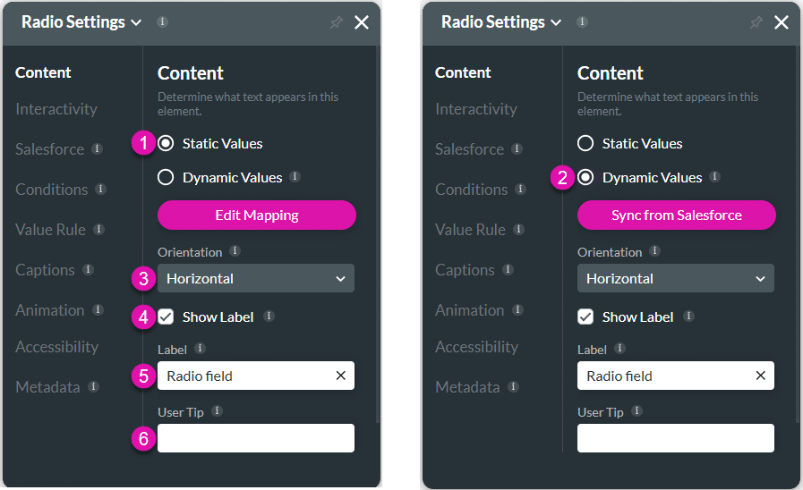 Content settings screen