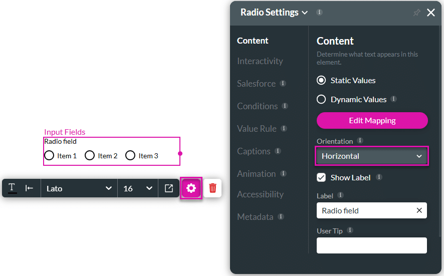 Horizontal option