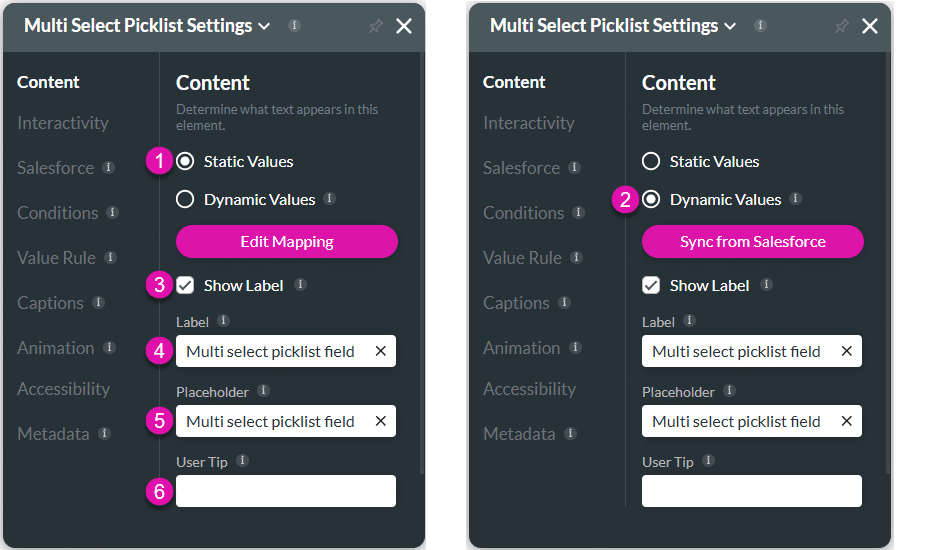 Content settings screen