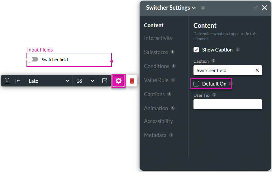 Default On toggle switch disabled