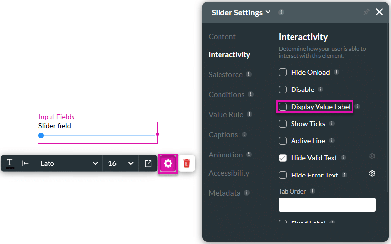 Display Value Label checkbox deselected