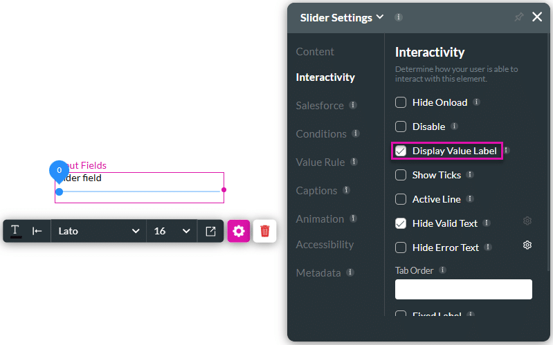 Display Value Label checkbox selected