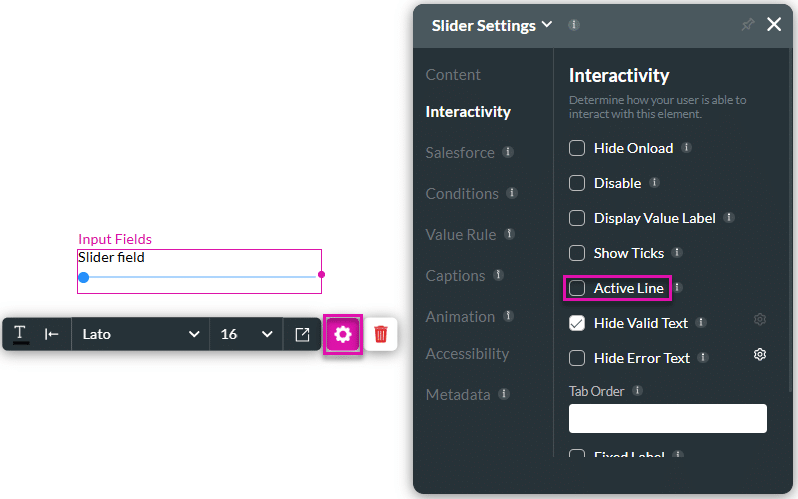 Active Line checkbox deselected