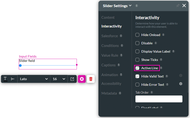 Active Line checkbox selected