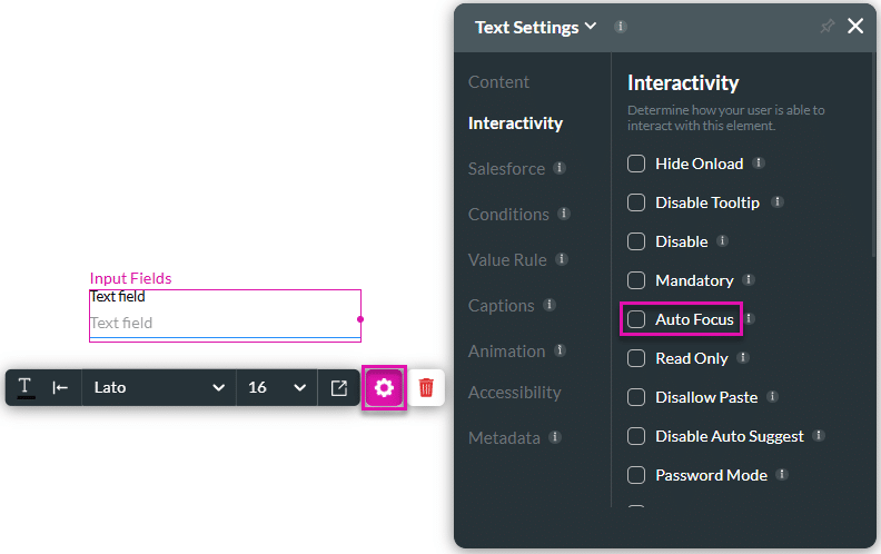 Auto Focus checkbox deselected