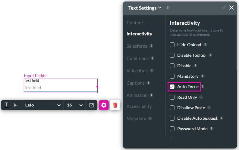 Auto Focus checkbox selected