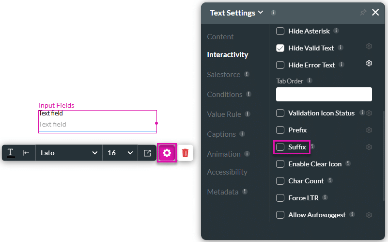 Suffix checkbox disabled