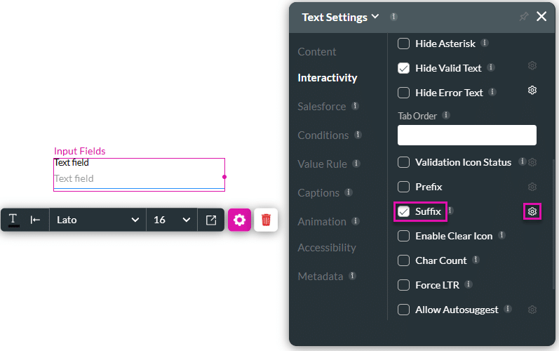 Suffix checkbox enabled