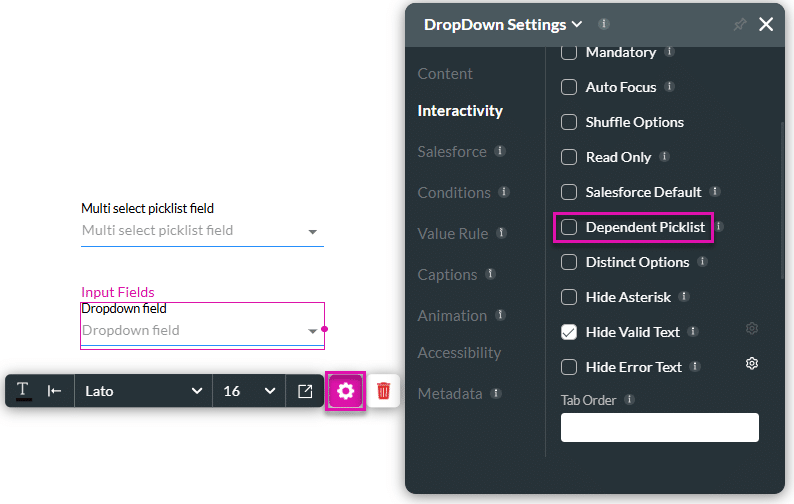 Dependent Picklist checkbox disabled