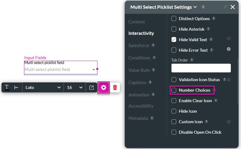 Number Choices checkbox disabled