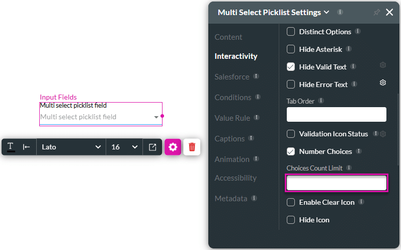 Choices Count Limit field