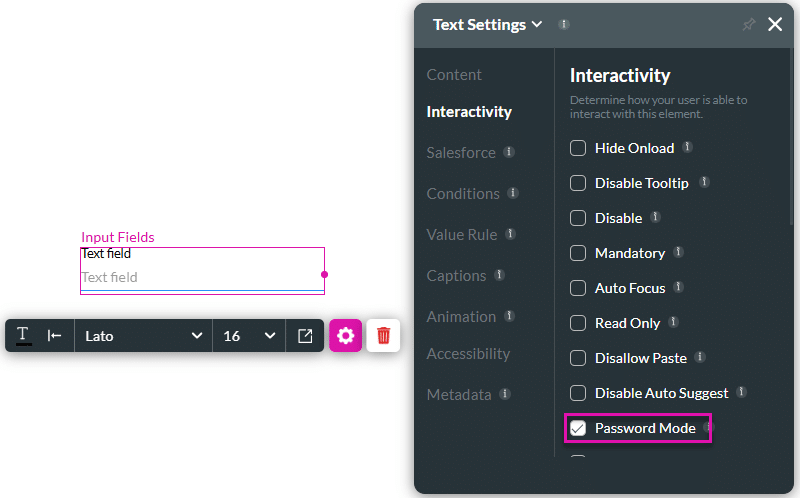 Password Mode checkbox enabled