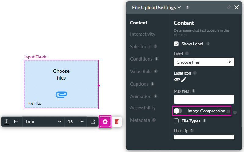 Image Compression toggle switch disabled