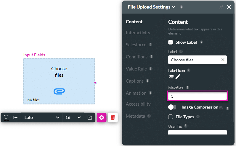 Max files field