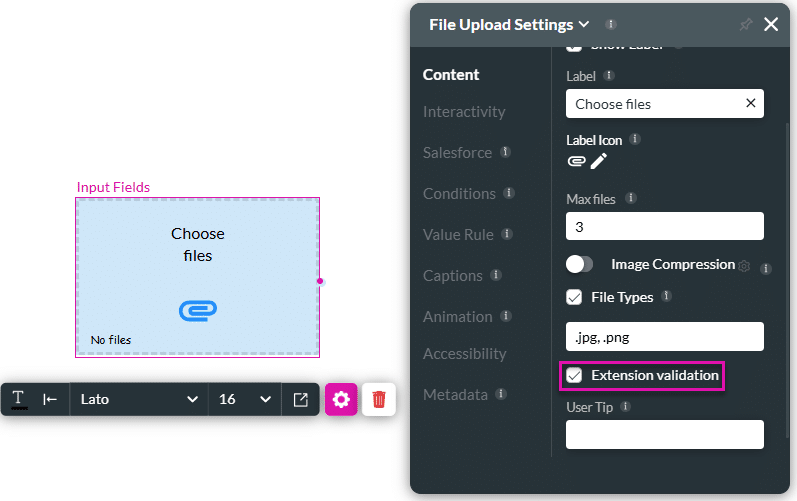 Extension validation checkbox