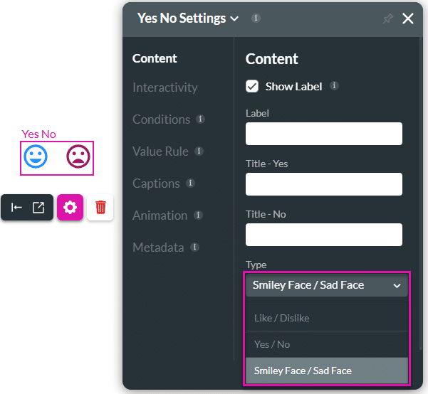 Type drop-down list