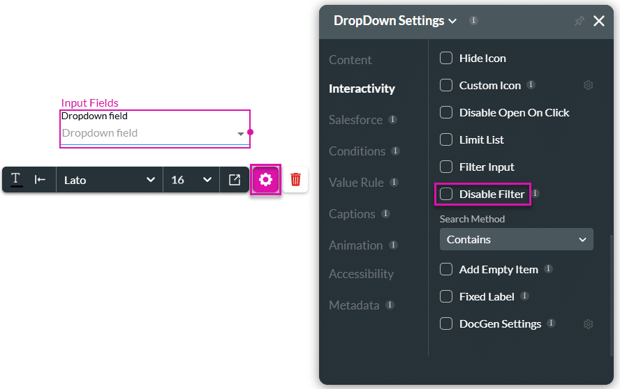 Disable Filter checkbox