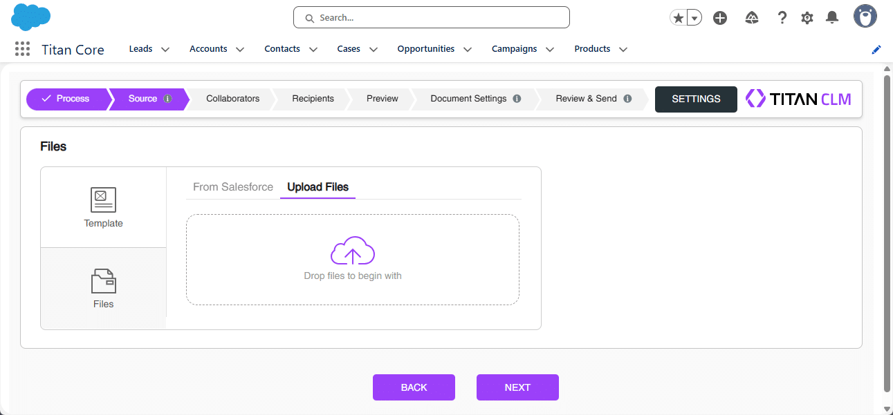 Source screen - Upload File option