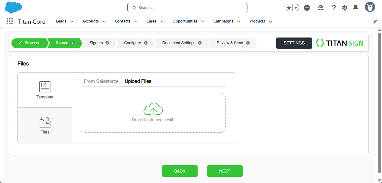 Source screen - Upload File option
