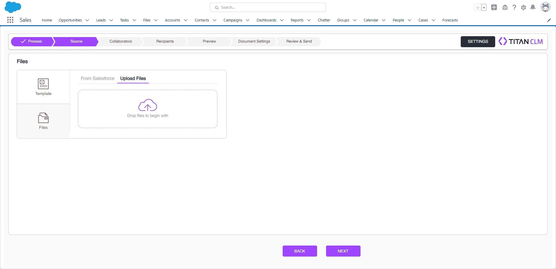 Source screen - Upload File option