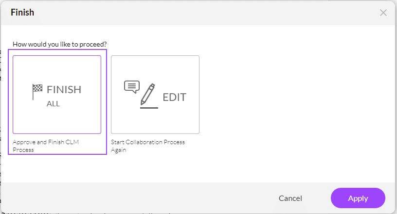 Approve and Finish CLM Process Option