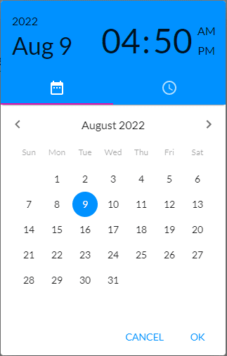 Current date and time example screen