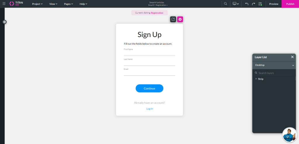 Preview the Registration screen