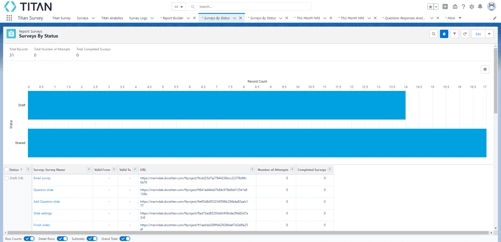 Survey Status report