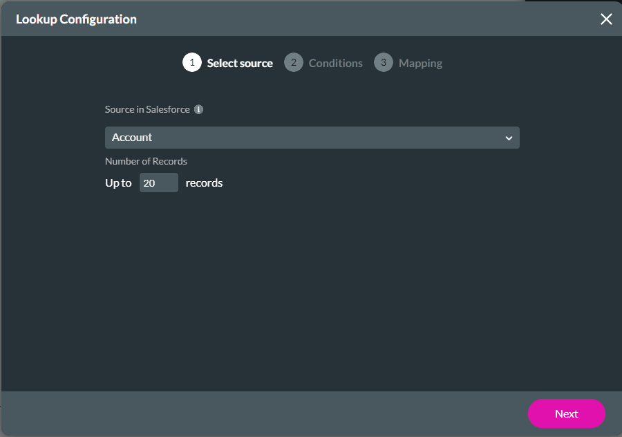 Select Source option screen