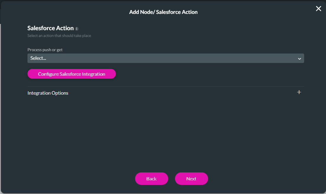 Add Node/Salesforce Action screen