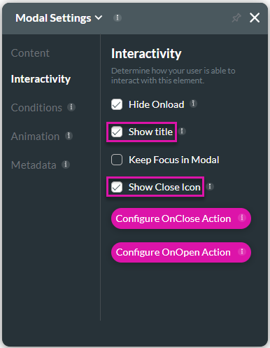 Configure On Close Action button